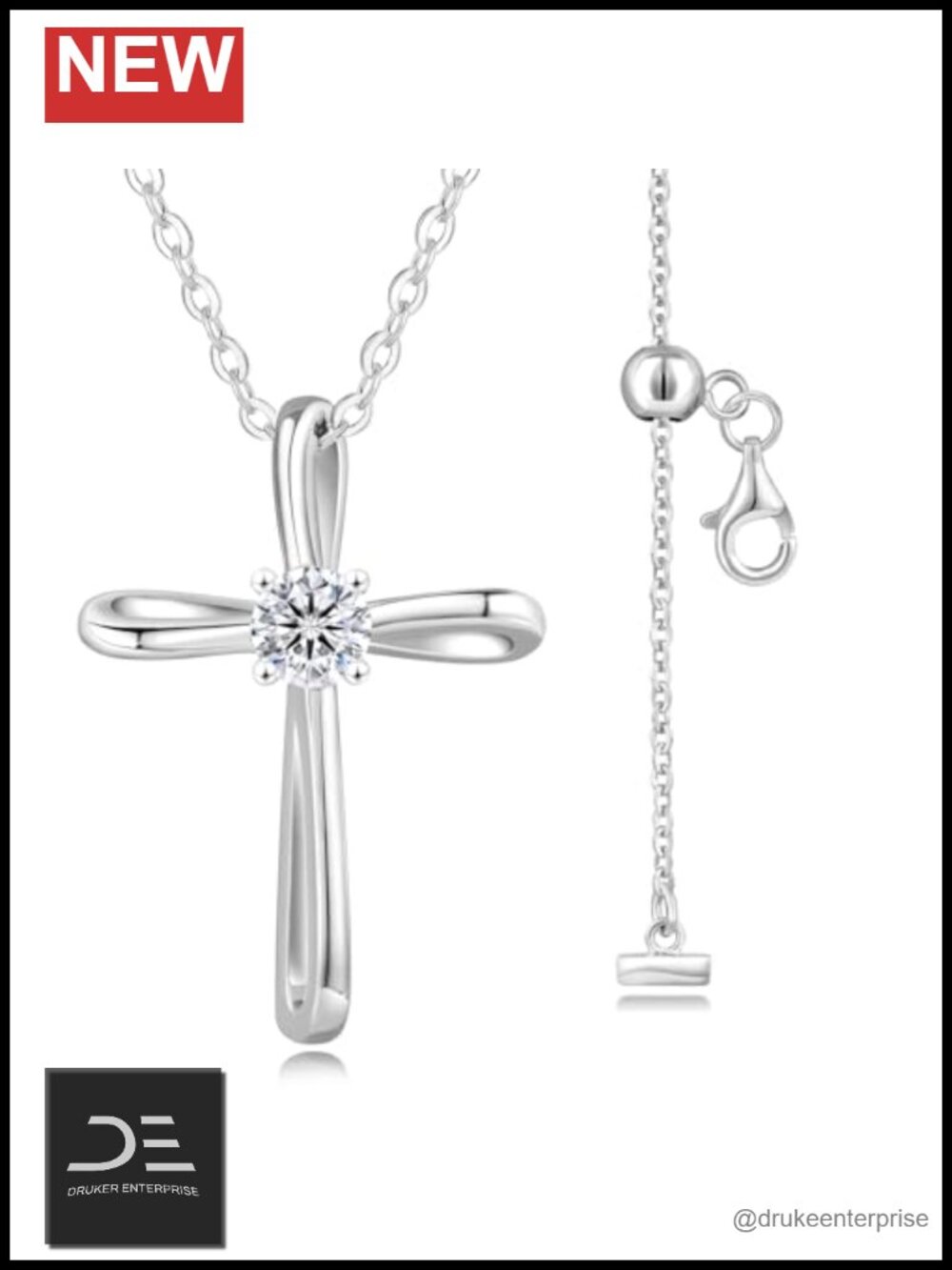 Moissanite Cross Pendant Necklace 925 Sterling Silver Hypoallergenic